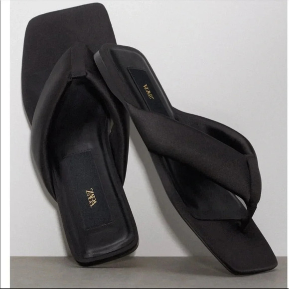 Zara Black Square Toe Quilted Slides Thong Sandals Flip Flop Summer - Picture 8 of 12